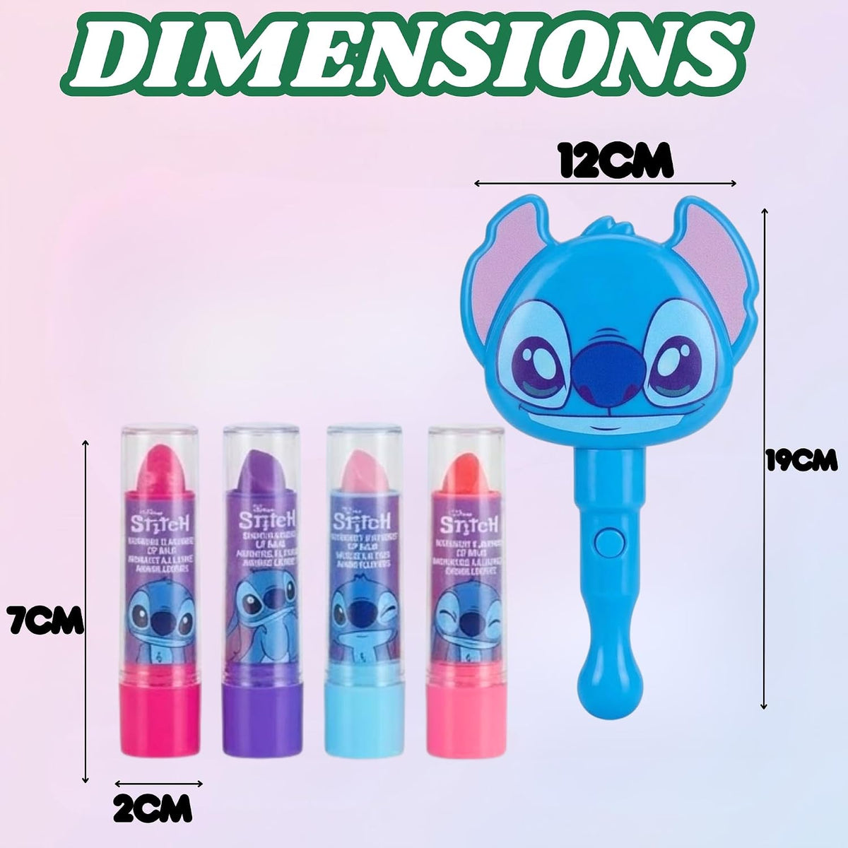Disney Stitch 4Pcs Lip Balm Set with Light-Up Mirror