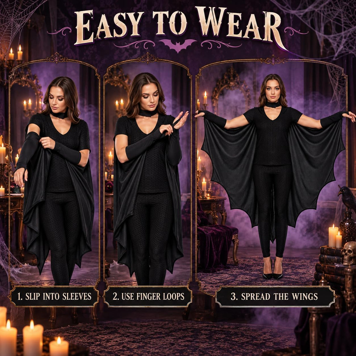 Halloween Bat Cape for Adults 172cm