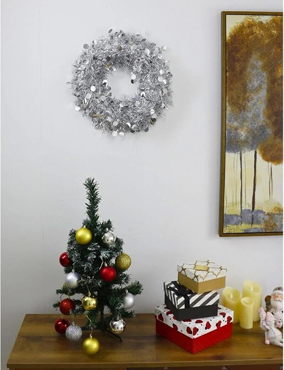 Christmas Home Door Tinsel Wreath 21cm