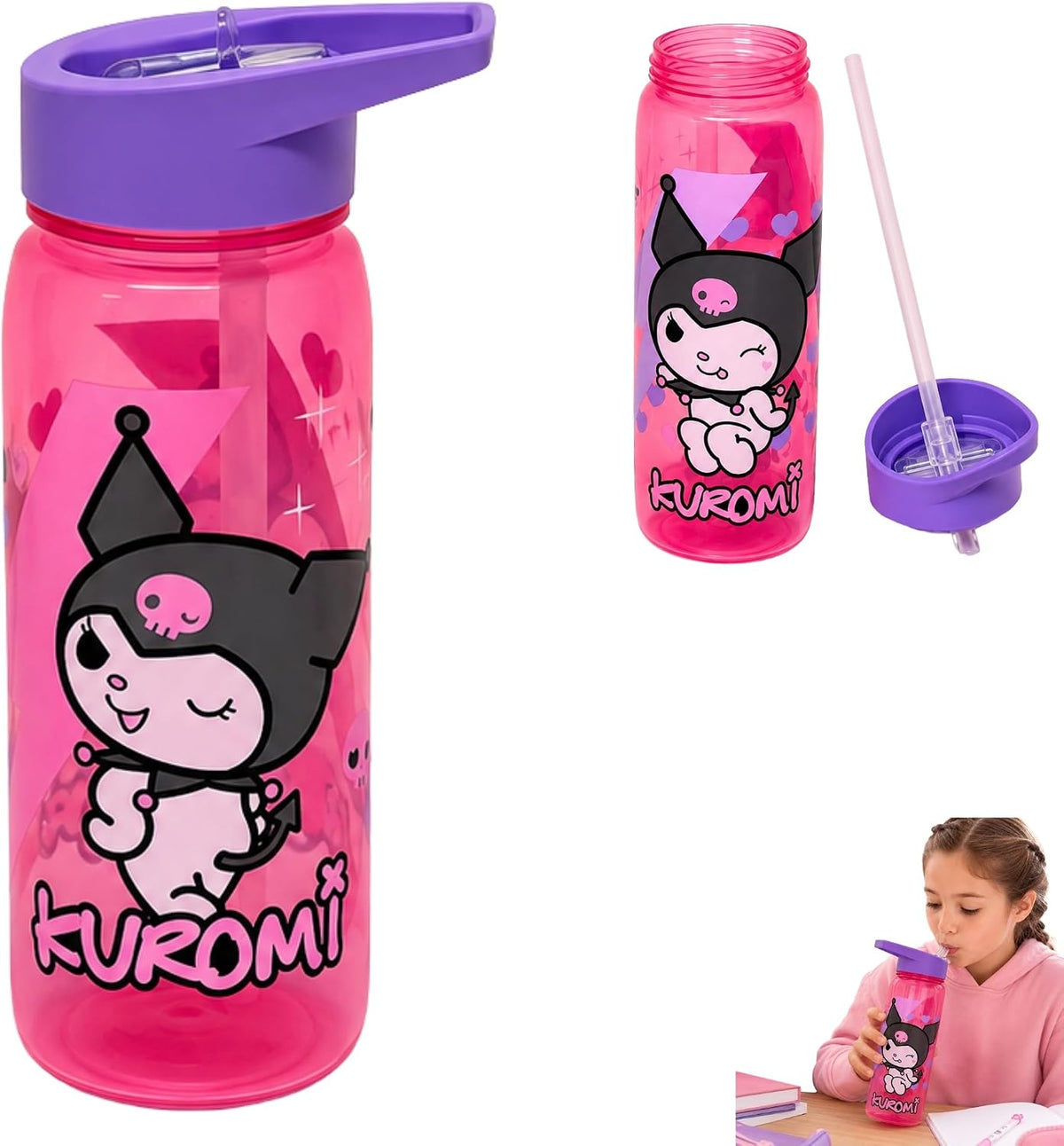 Kuromi Kids Leakproof Water Bottle 600ml