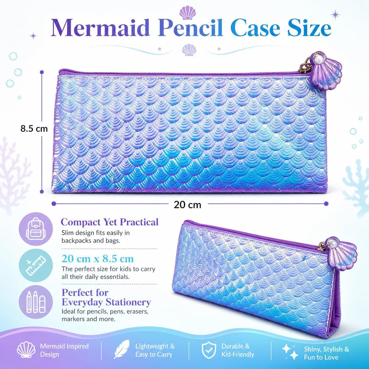 Mermaid Kids Licensed Flat Zipped Pencil Case – view 5