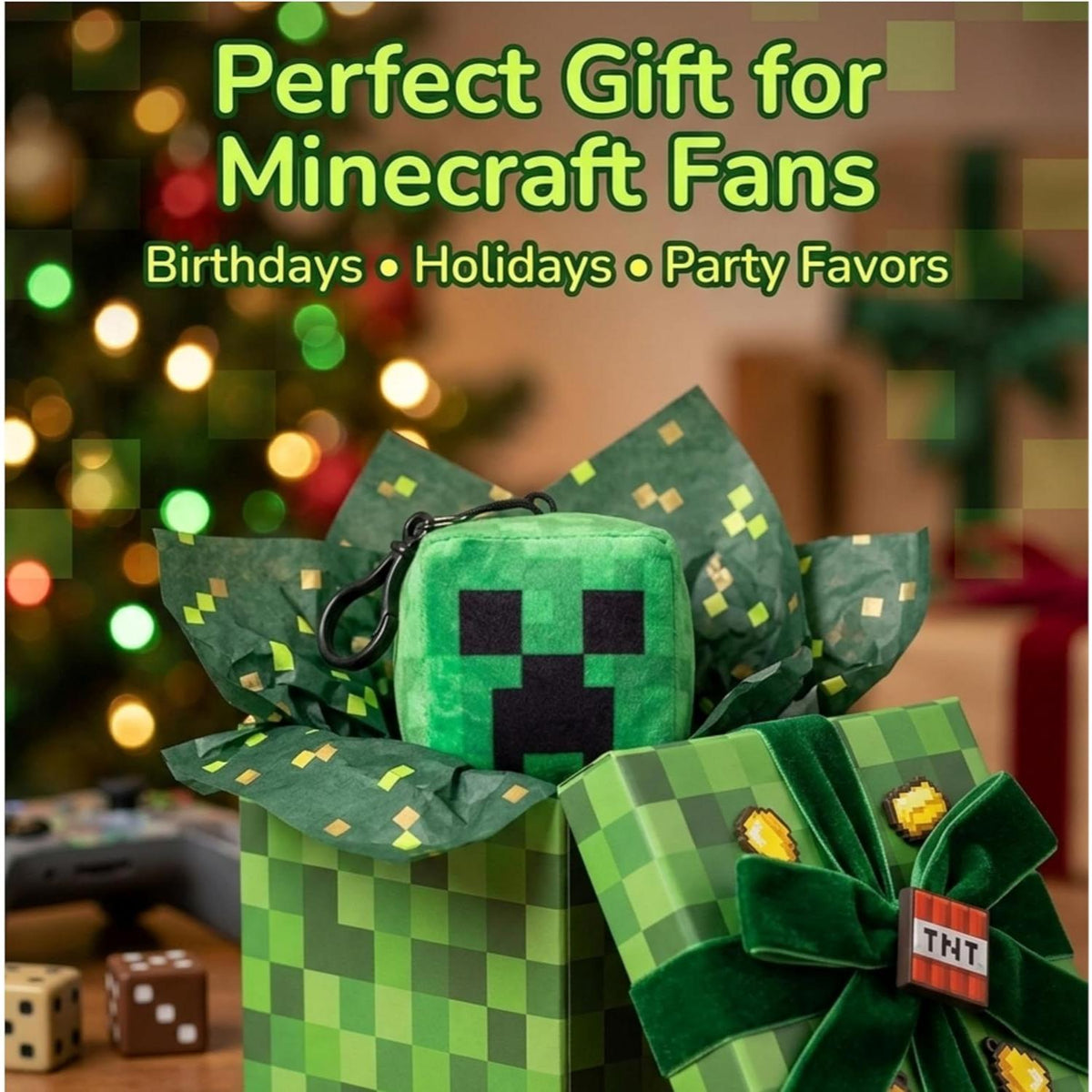 Minecraft Creeper Kids Licensed Minecraft Plush Cube Clip-On Keychain – view 5