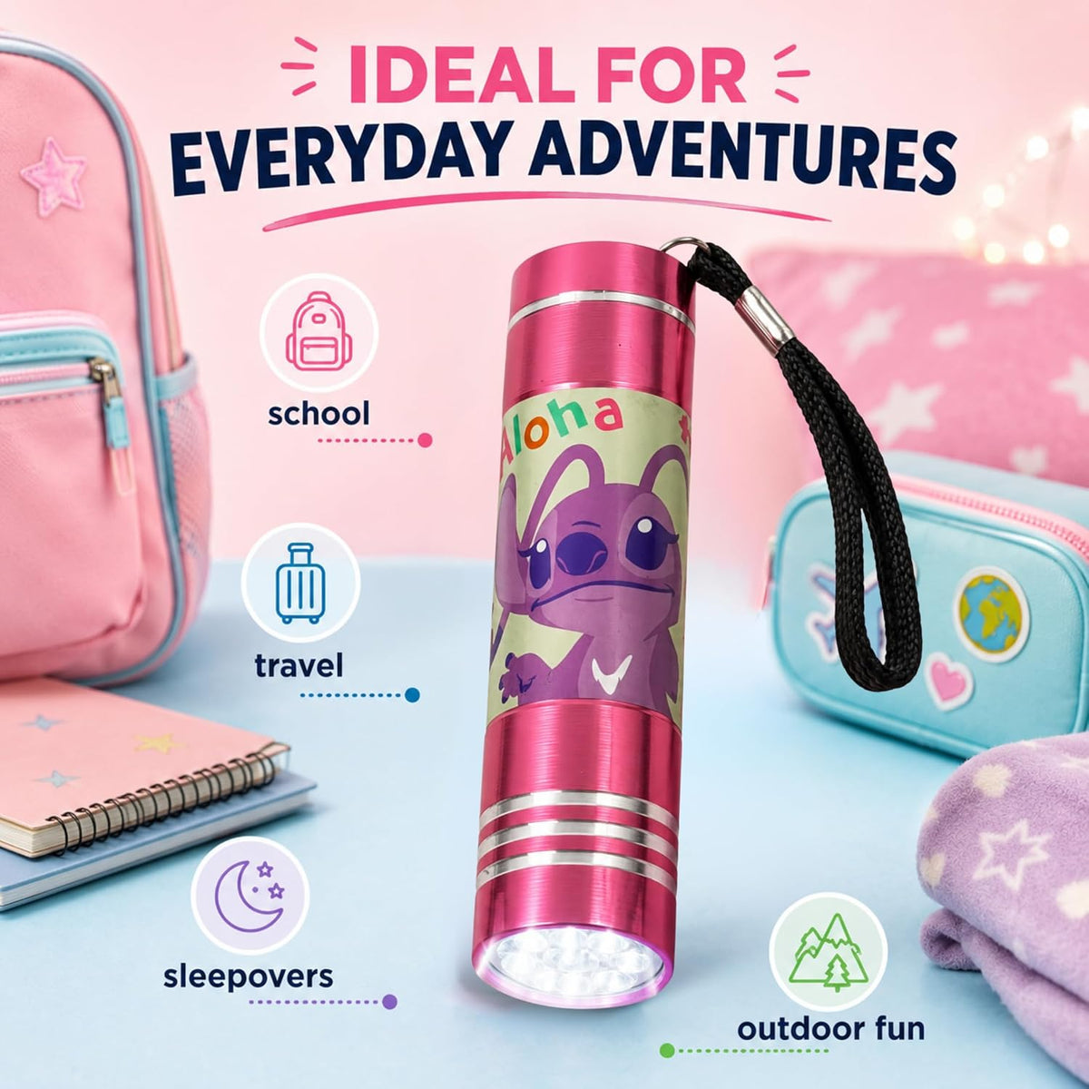 Disney Stitch 9 LED Mini Pink Flashlight 8.7cm