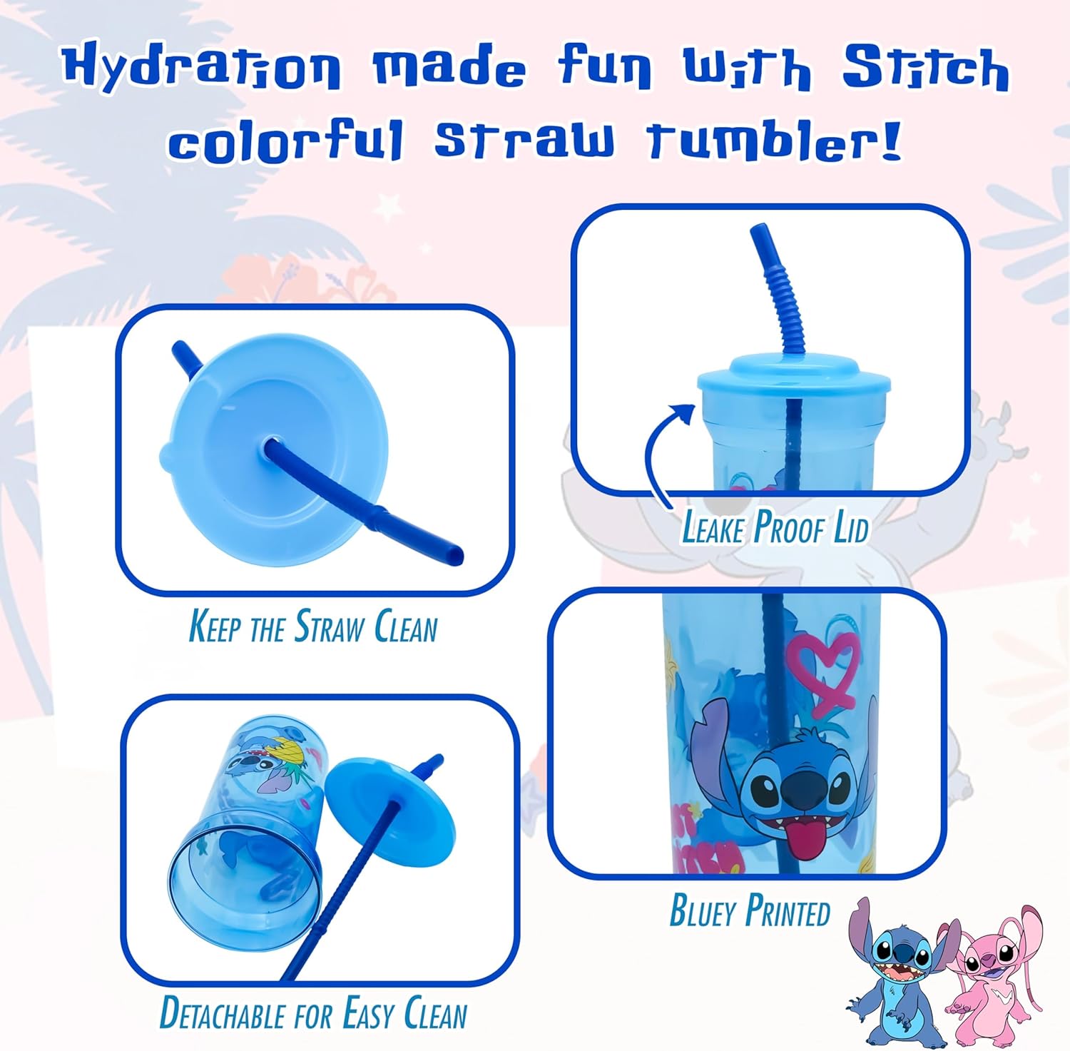 Kids Water Tumbler with Straw, 460ml