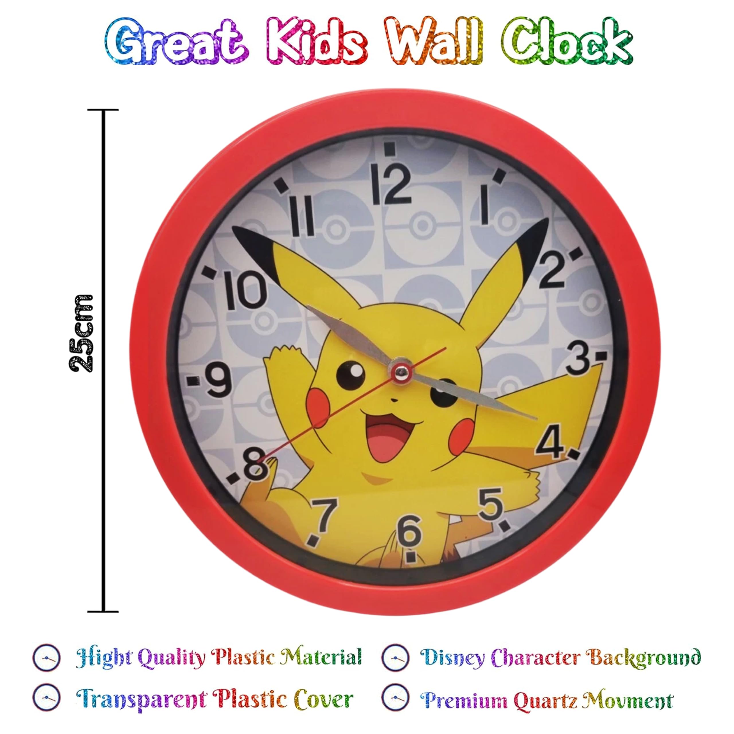 Children Modern Wall Clock Battery Operated, Wall Decor Gift for Kids