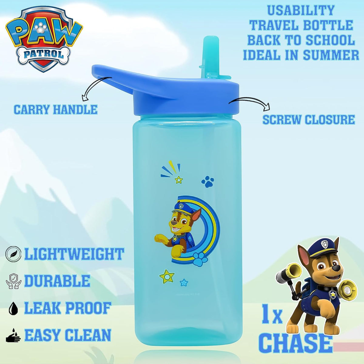 PAW Patrol Chase Kids Licensed Paw Patrol Straw Sippers 420ml – view 3