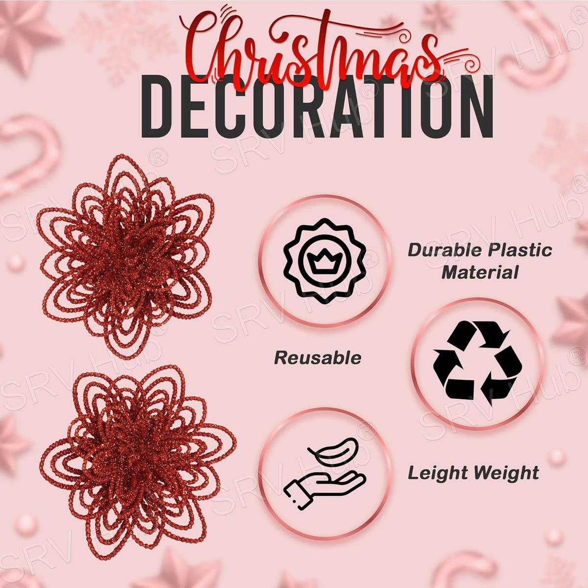 2Pcs Red Christmas Flower Clip Ornaments - 10cm