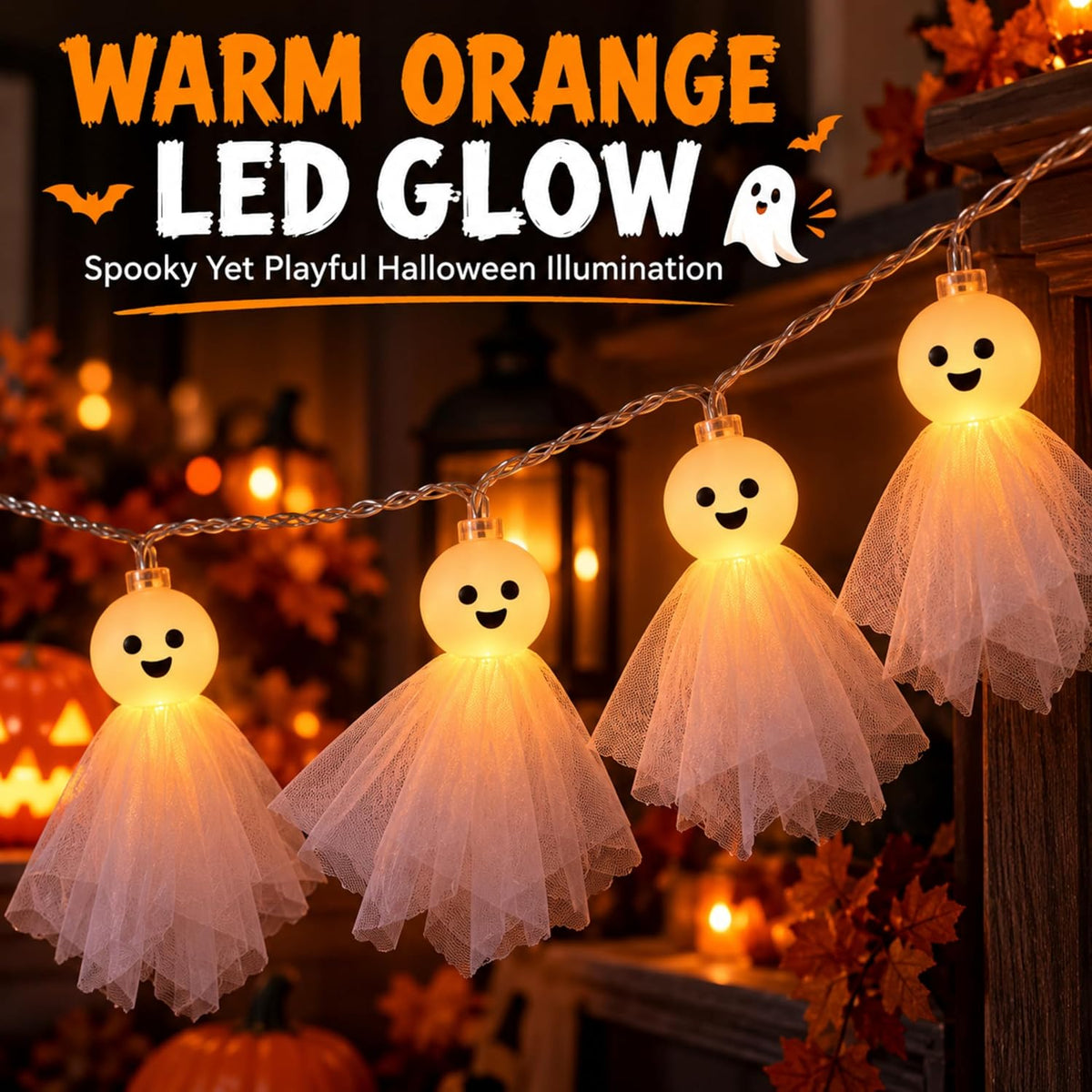 Halloween Spooky Ghost String Lights 2.8m - 10 LEDs