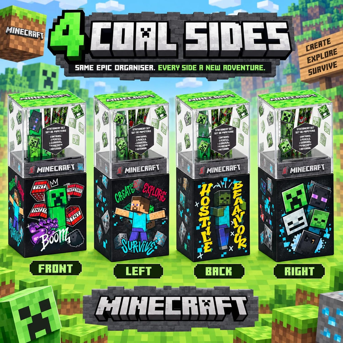 Minecraft Desk Caddy Stationery Set 7Pcs