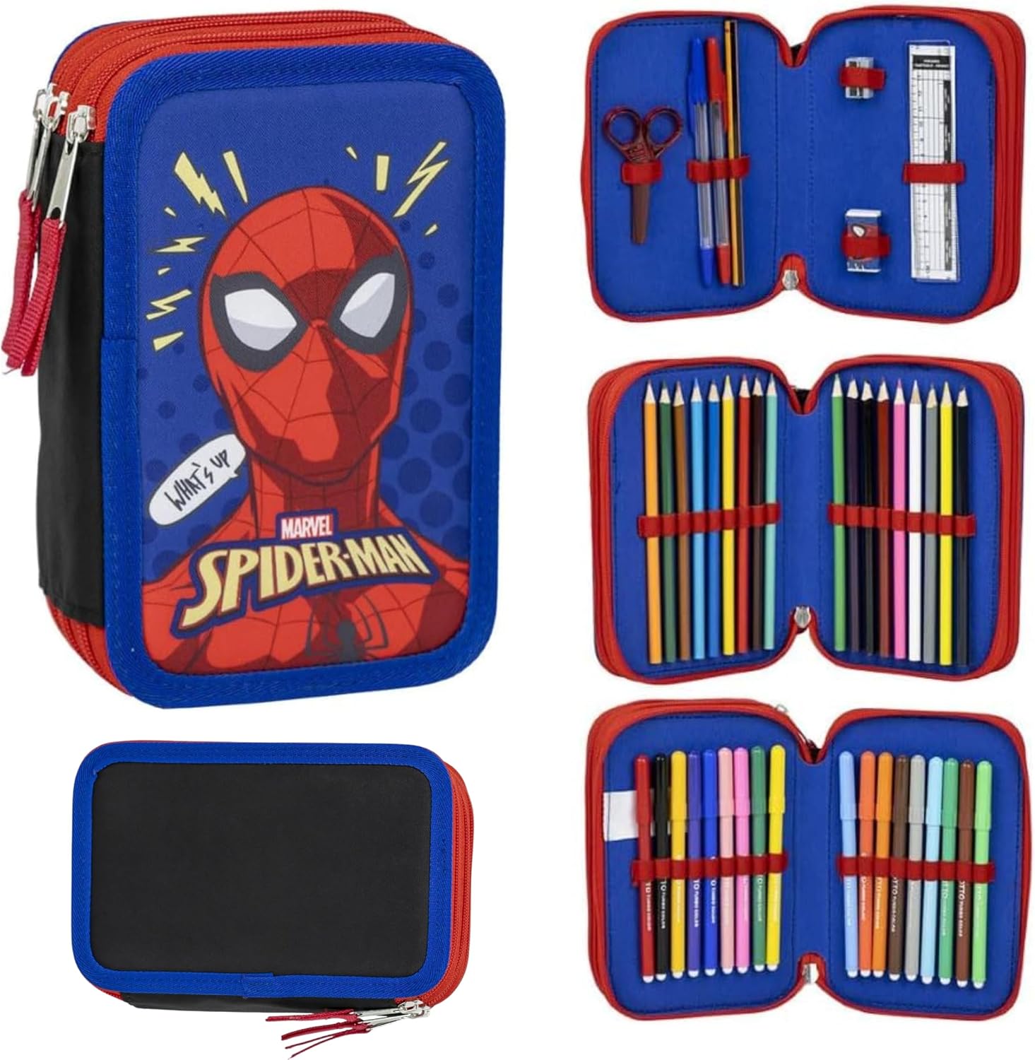 Spiderman 3 Compartment Pencil Case - 44Pc Stationery Set