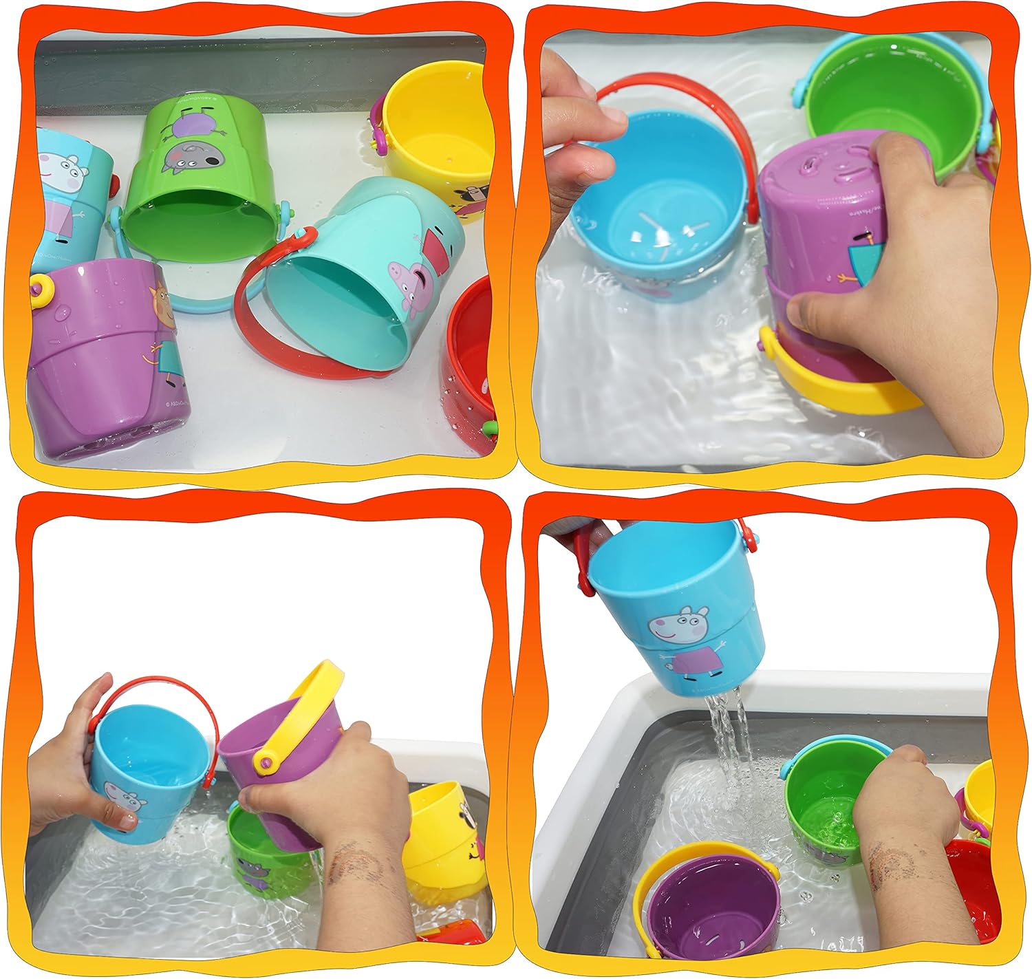 6Pcs Stackable Bath Cups Assorted Colours 11.5cm