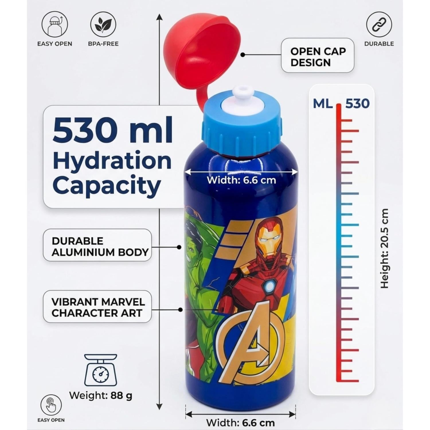Assorted Character Aluminium Water Bottle 530ml – Lightweight Drinks Bottle for Kids, School, Sports & Travel