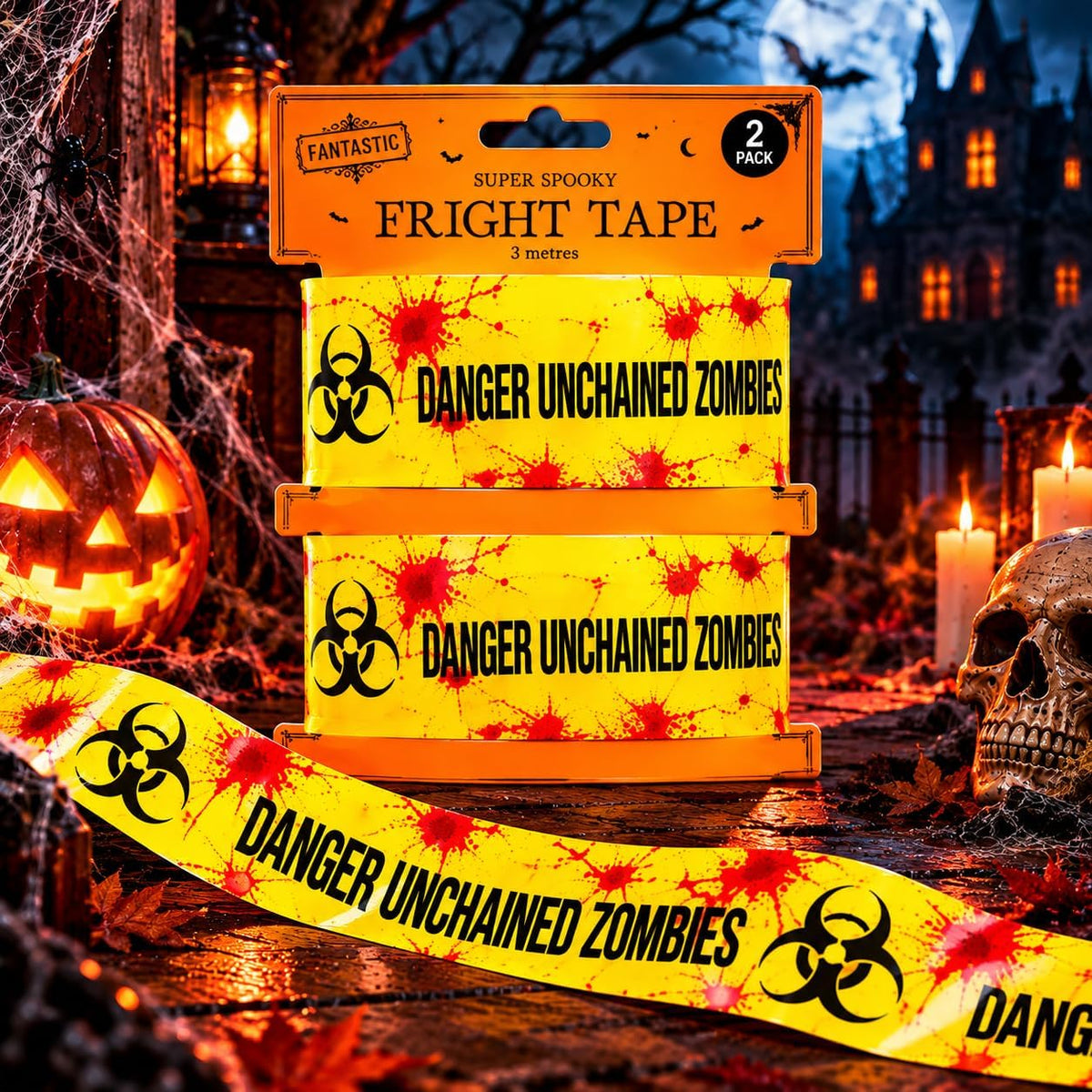 Halloween Fright Tape DANGER UNCHAINED ZOMBIES 2 Rolls