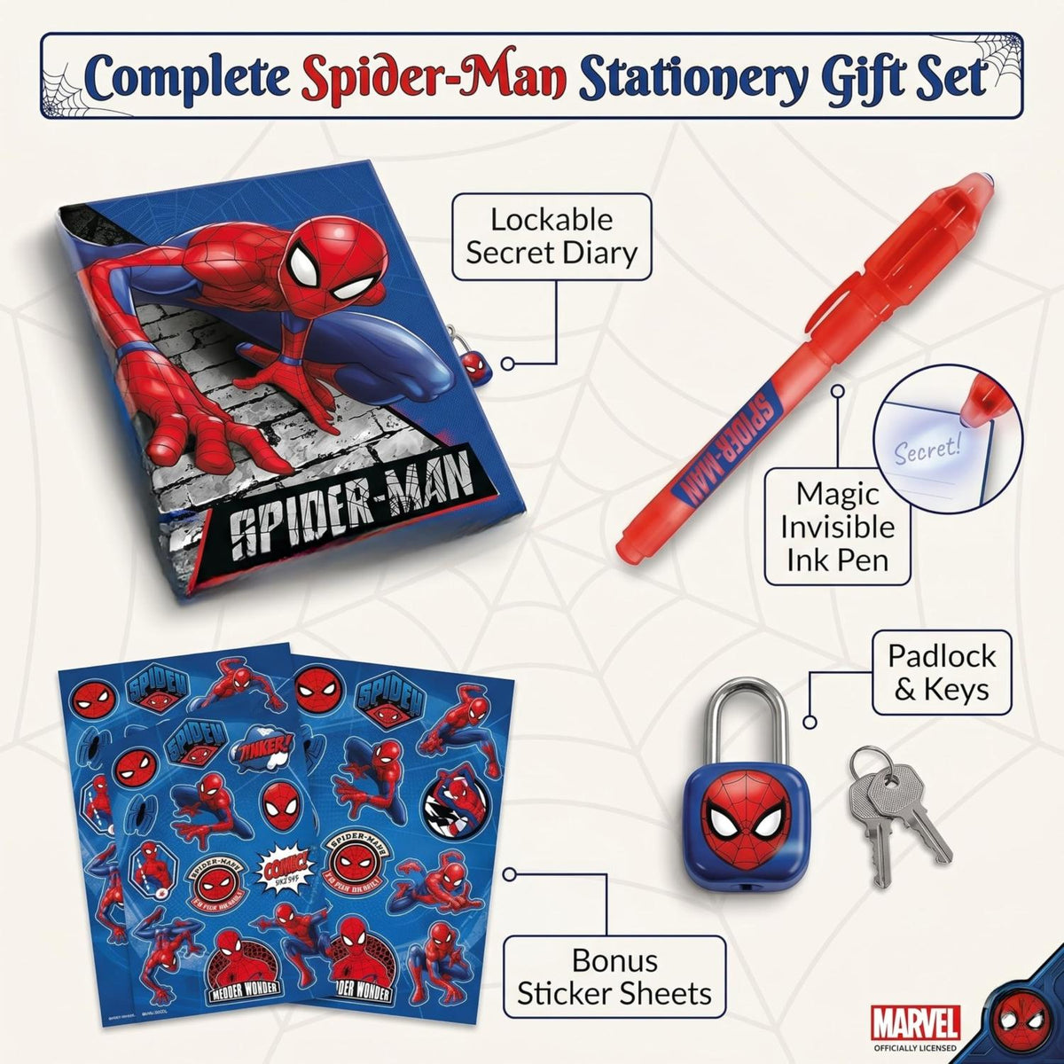 Spider-Man Web Kids Licensed Secret Diary & Magic Ink Pen Stationery Set – view 3