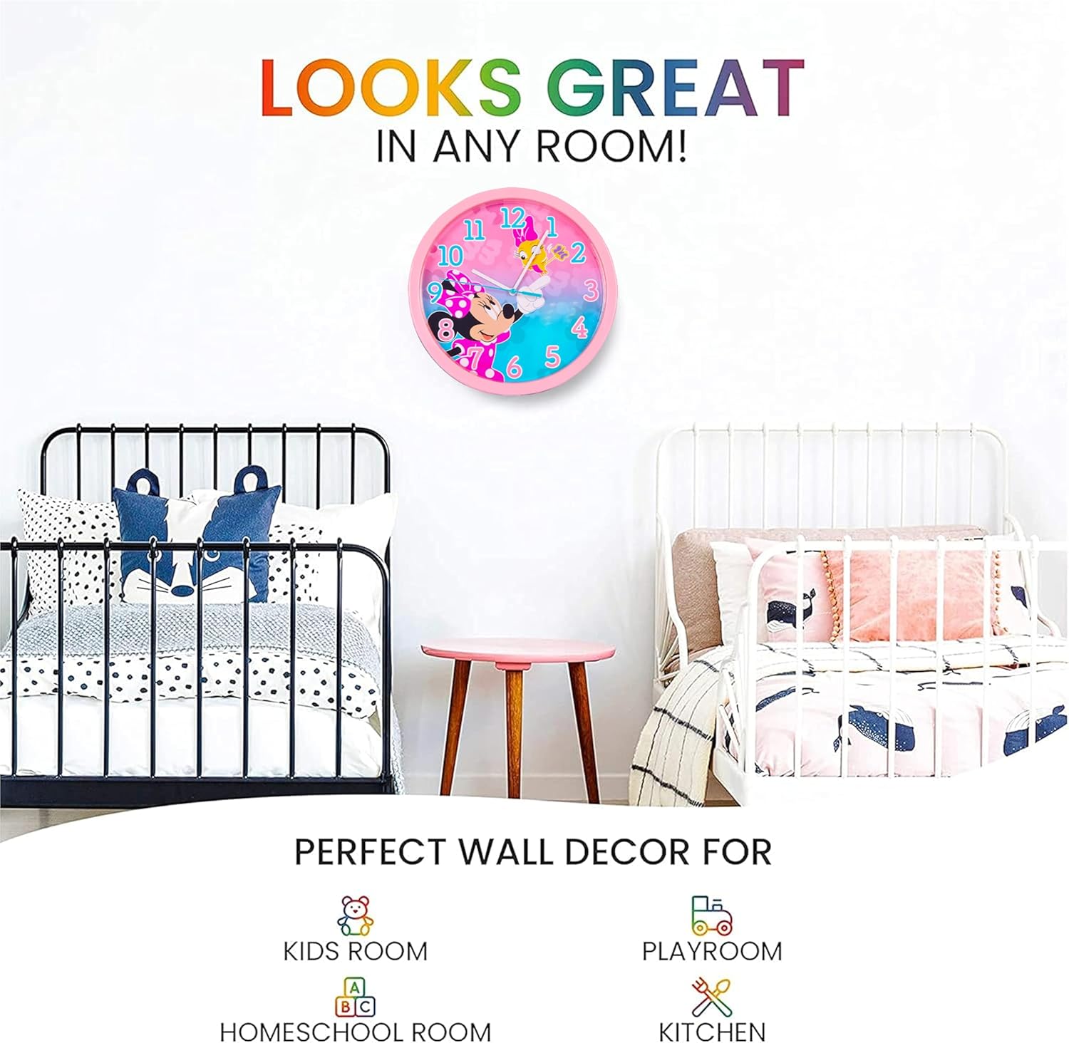 Children Modern Wall Clock Battery Operated, Wall Decor Gift for Kids