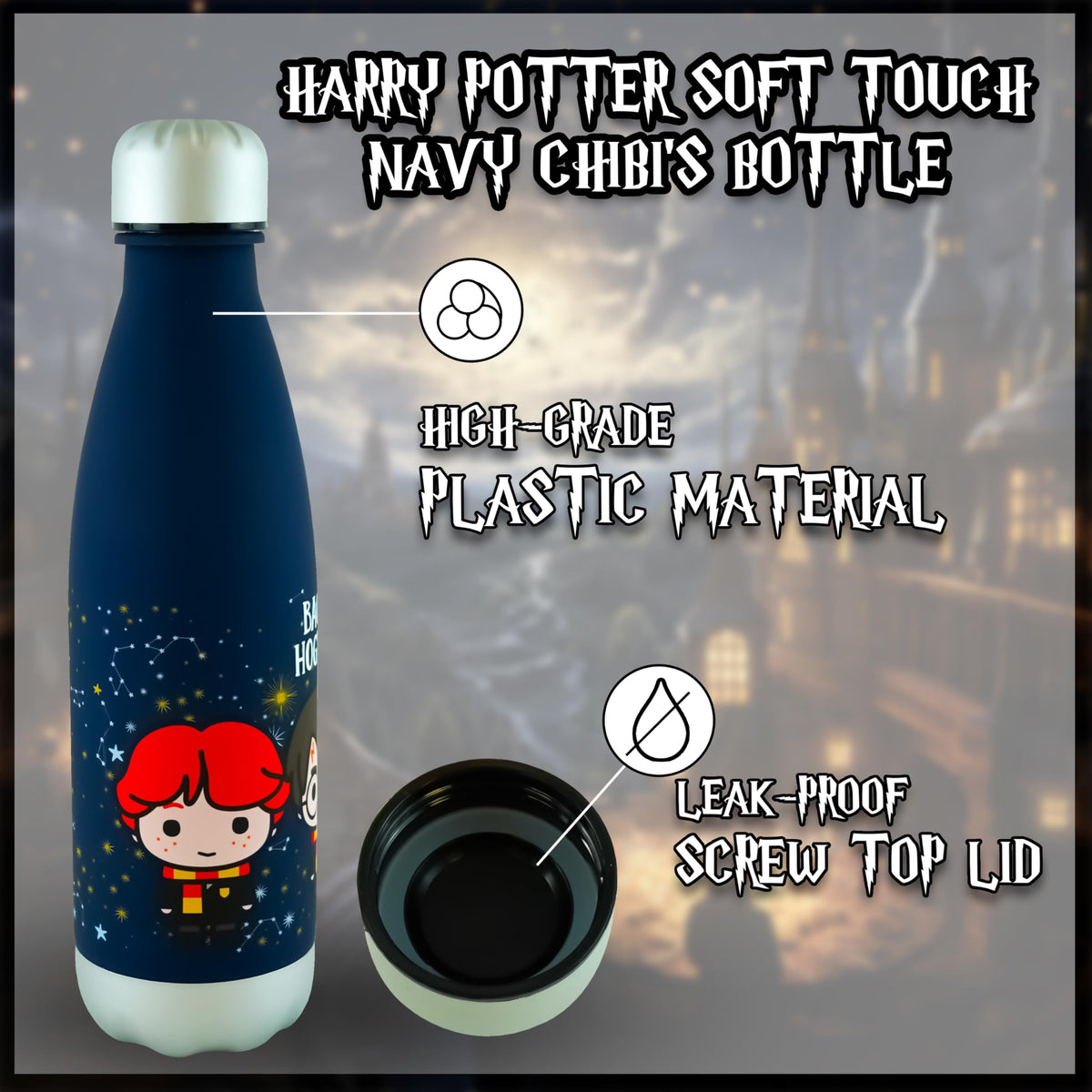 Harry Potter Kids Licensed 650ml Soft Touch Leak-Proof Water Bottle – view 5