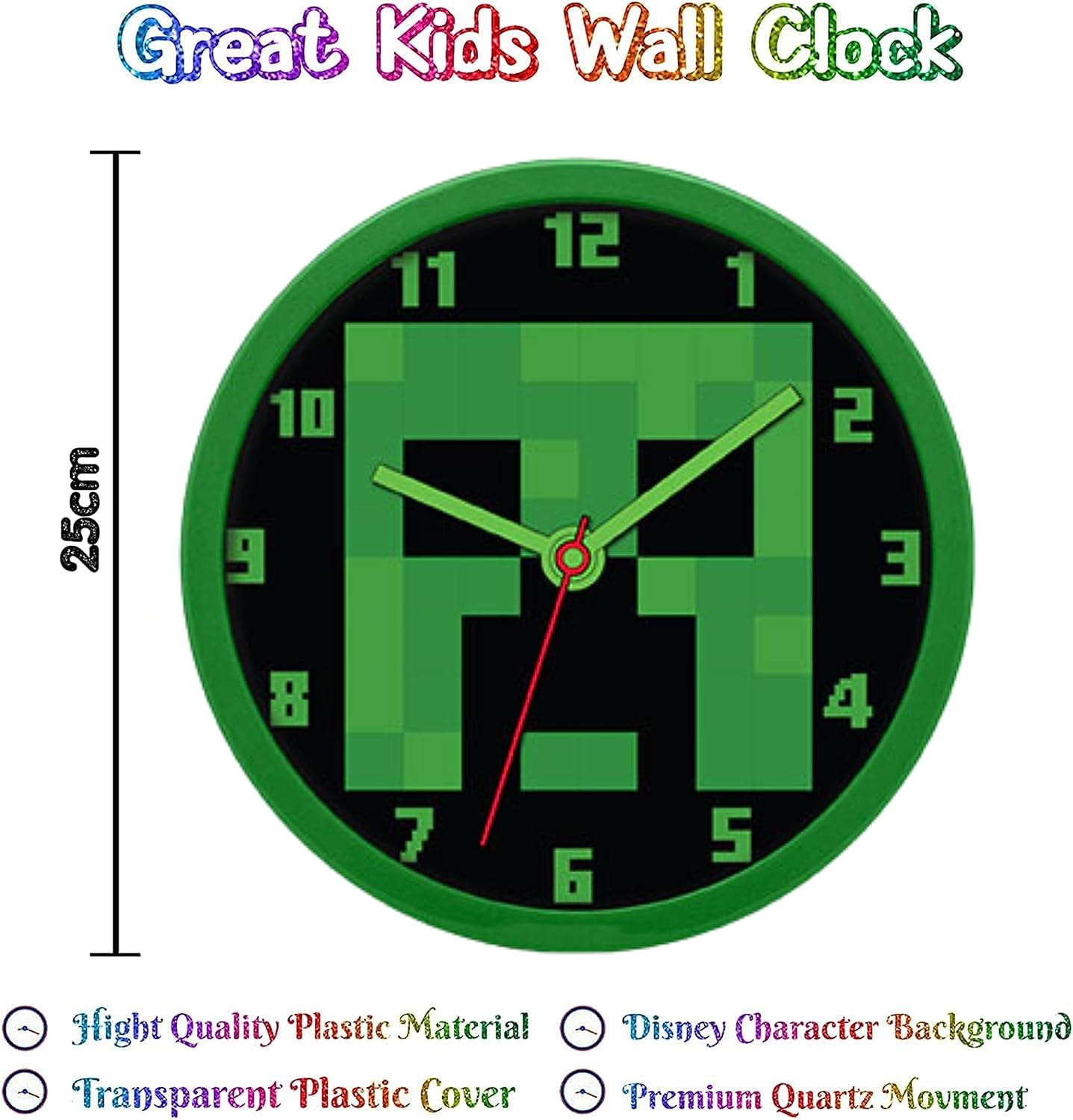 Children Modern Wall Clock Battery Operated, Wall Decor Gift for Kids