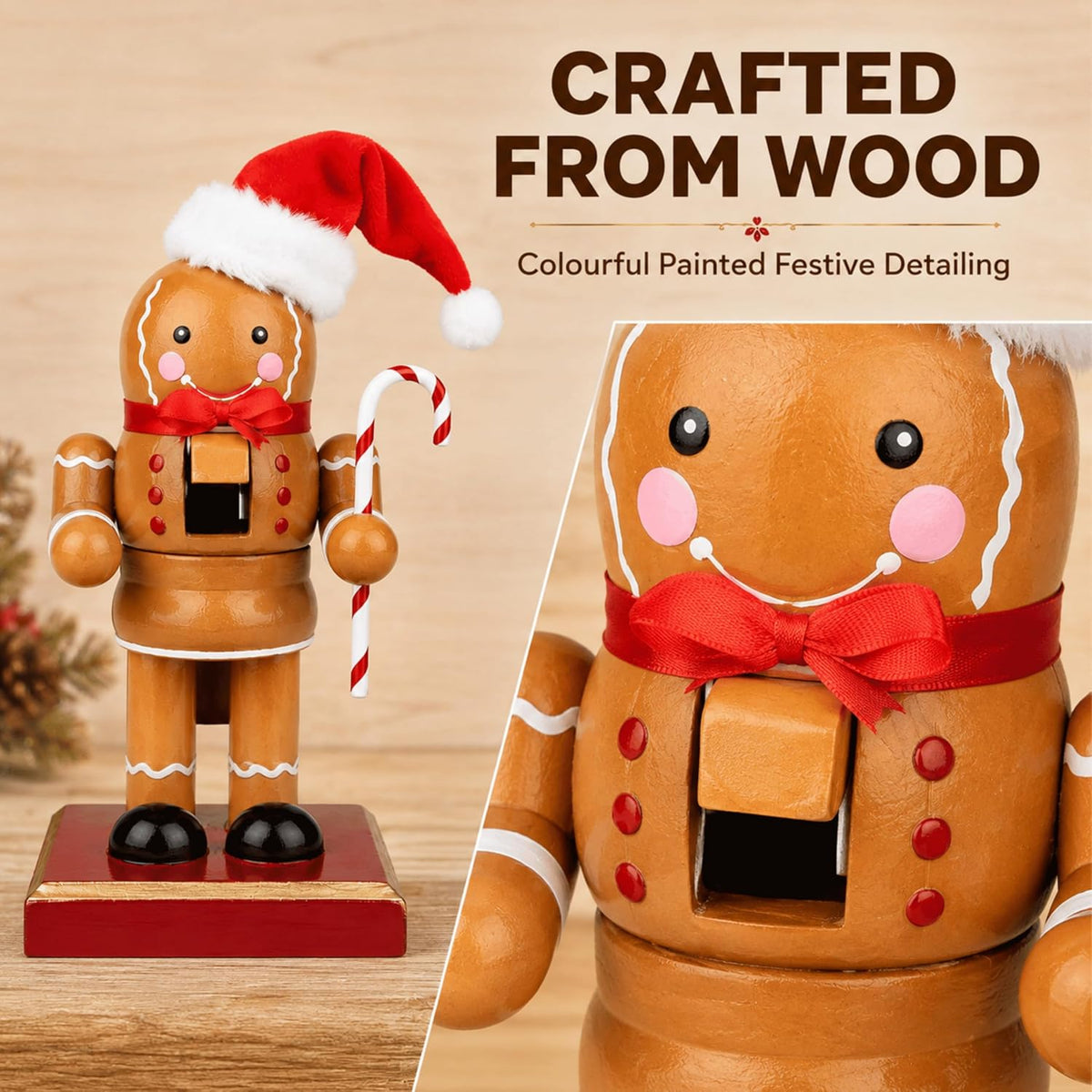 Wooden Gingerbread Christmas Nutcracker Figure Decoration 18cm