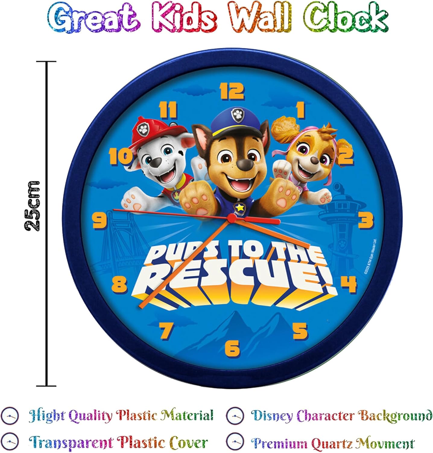Children Modern Wall Clock Battery Operated, Wall Decor Gift for Kids