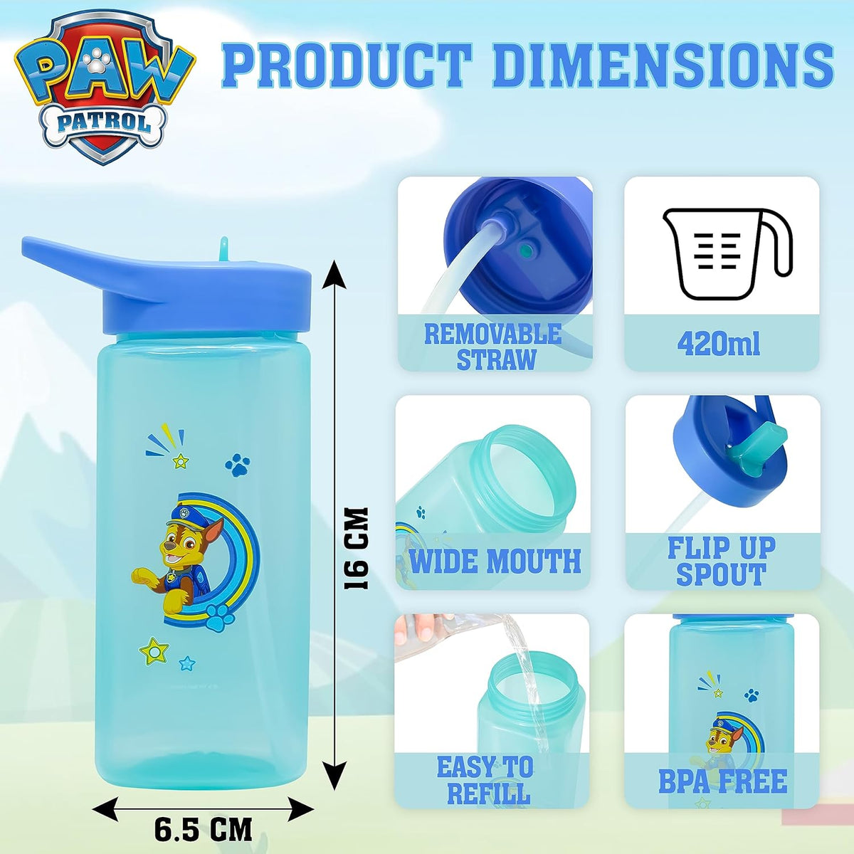 PAW Patrol Chase Kids Licensed Paw Patrol Straw Sippers 420ml – view 7