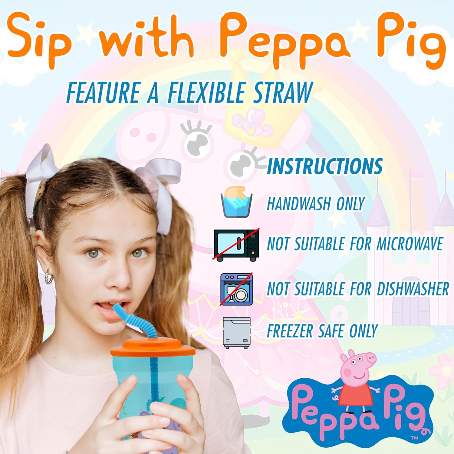 Kids Water Tumbler with Straw, 460ml