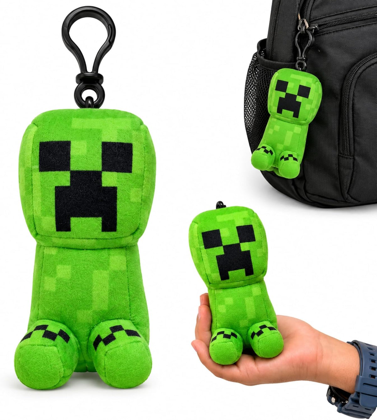 Minecraft Plush Keyring, 3D Soft Character Clip On Keychain