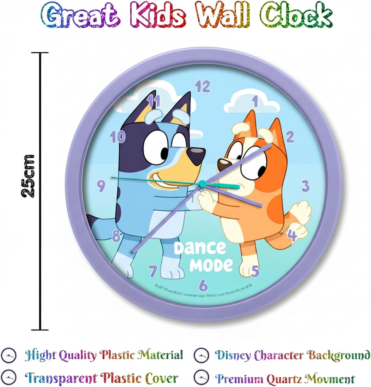 Children Modern Wall Clock Battery Operated, Wall Decor Gift for Kids