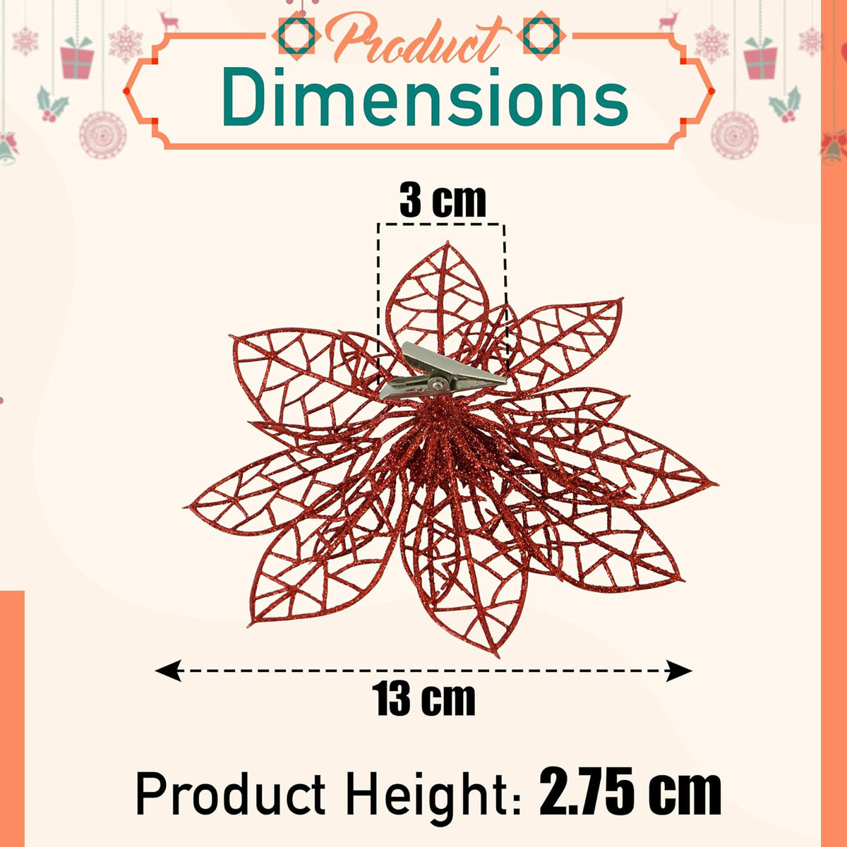 2Pcs Christmas Poinsettia Ornaments 15cm