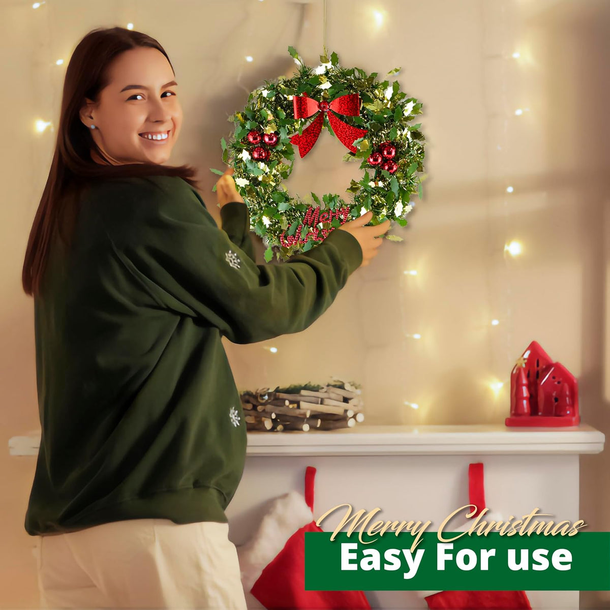 Christmas Home Door Tinsel Wreath 21cm