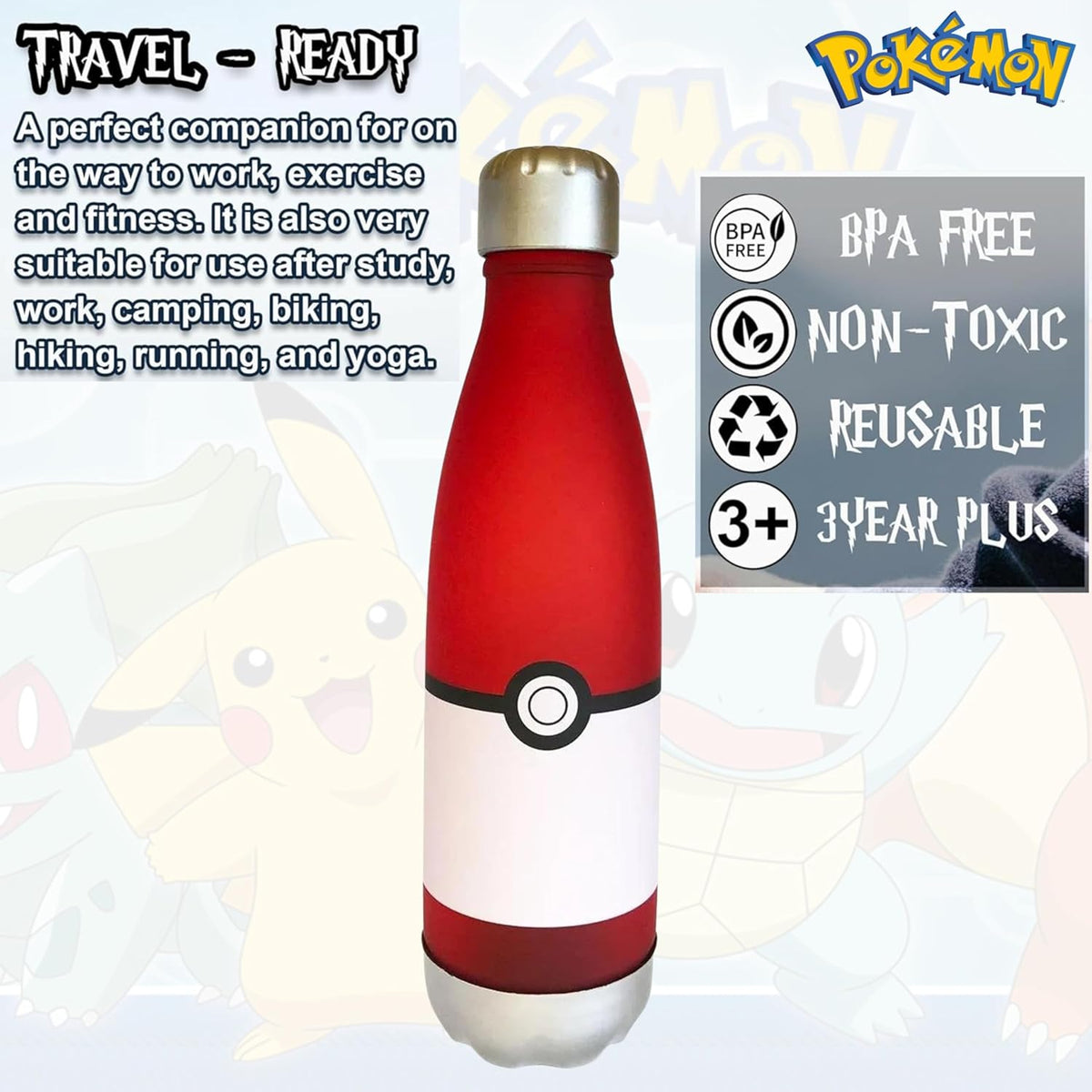 Pokémon Kids Licensed 650ml Soft Touch Leak-Proof Water Bottle – view 4
