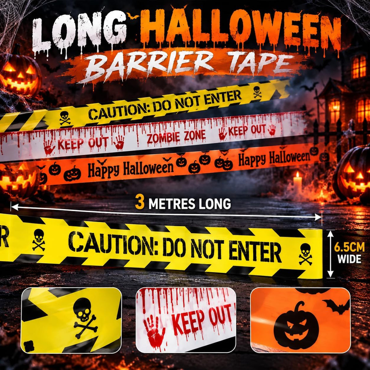 Halloween Fright Caution Tapes 3M x 6.5CM Each Spooky Party Decoration
