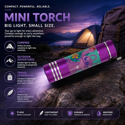Disney Stitch 9 LED Mini Pink Flashlight 8.7cm