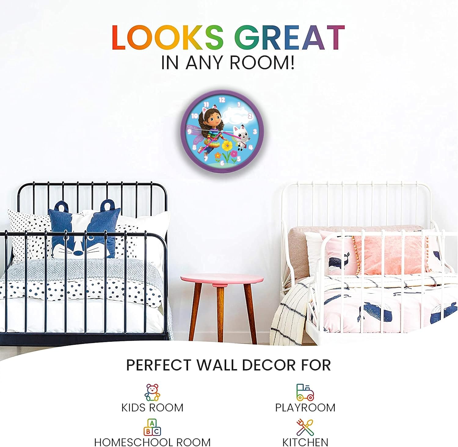 Children Modern Wall Clock Battery Operated, Wall Decor Gift for Kids