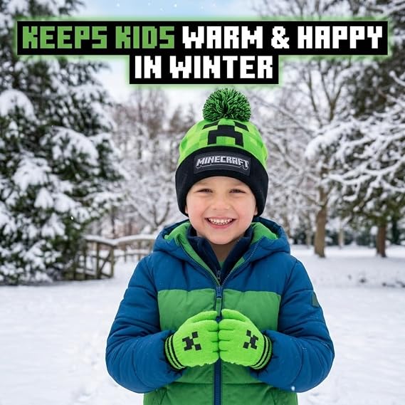 Kids Knitted Bobble Hat & Gloves Set