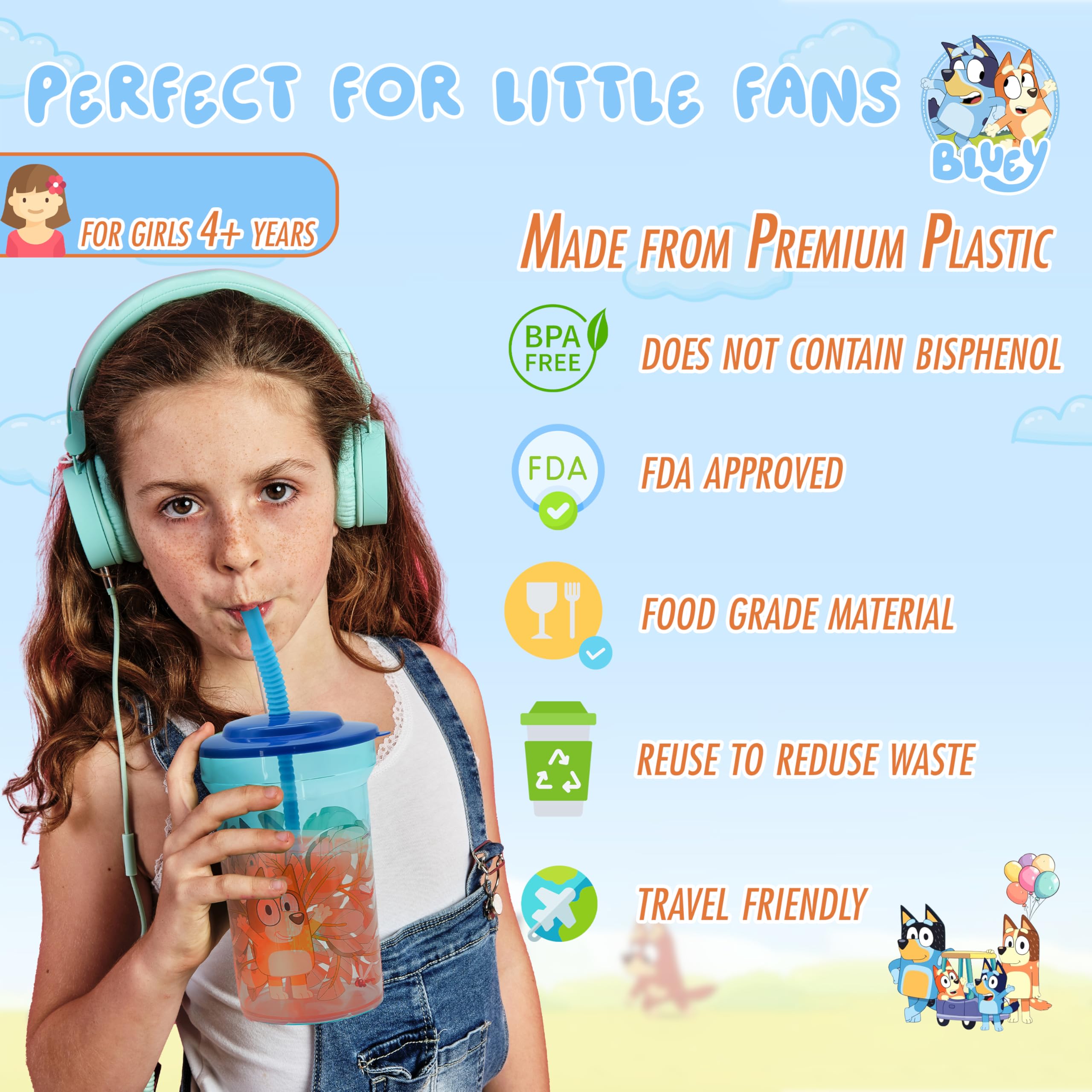 Kids Water Tumbler with Straw, 460ml
