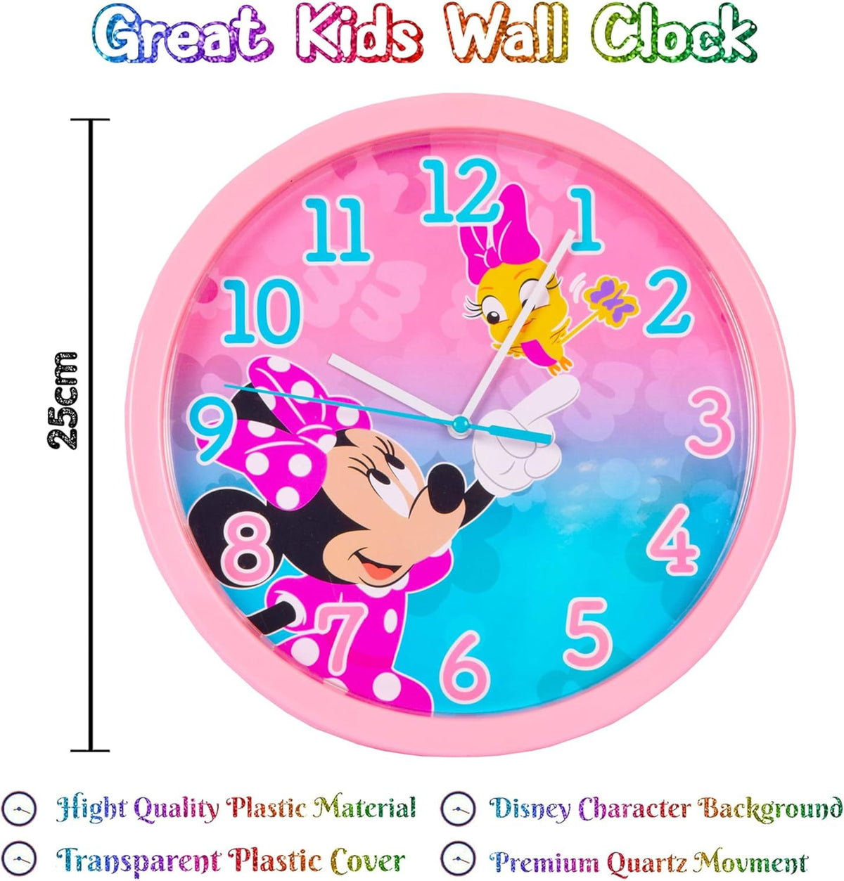 Disney Minnie Mouse Kids Licensed Round Wall Clock 25cm – view 2