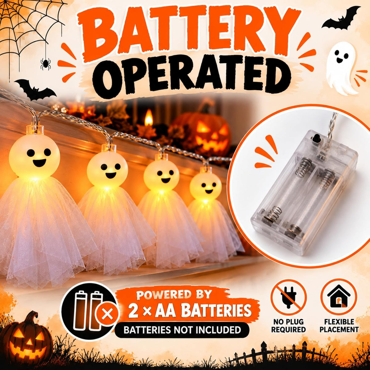 Halloween Spooky Ghost String Lights 2.8m - 10 LEDs