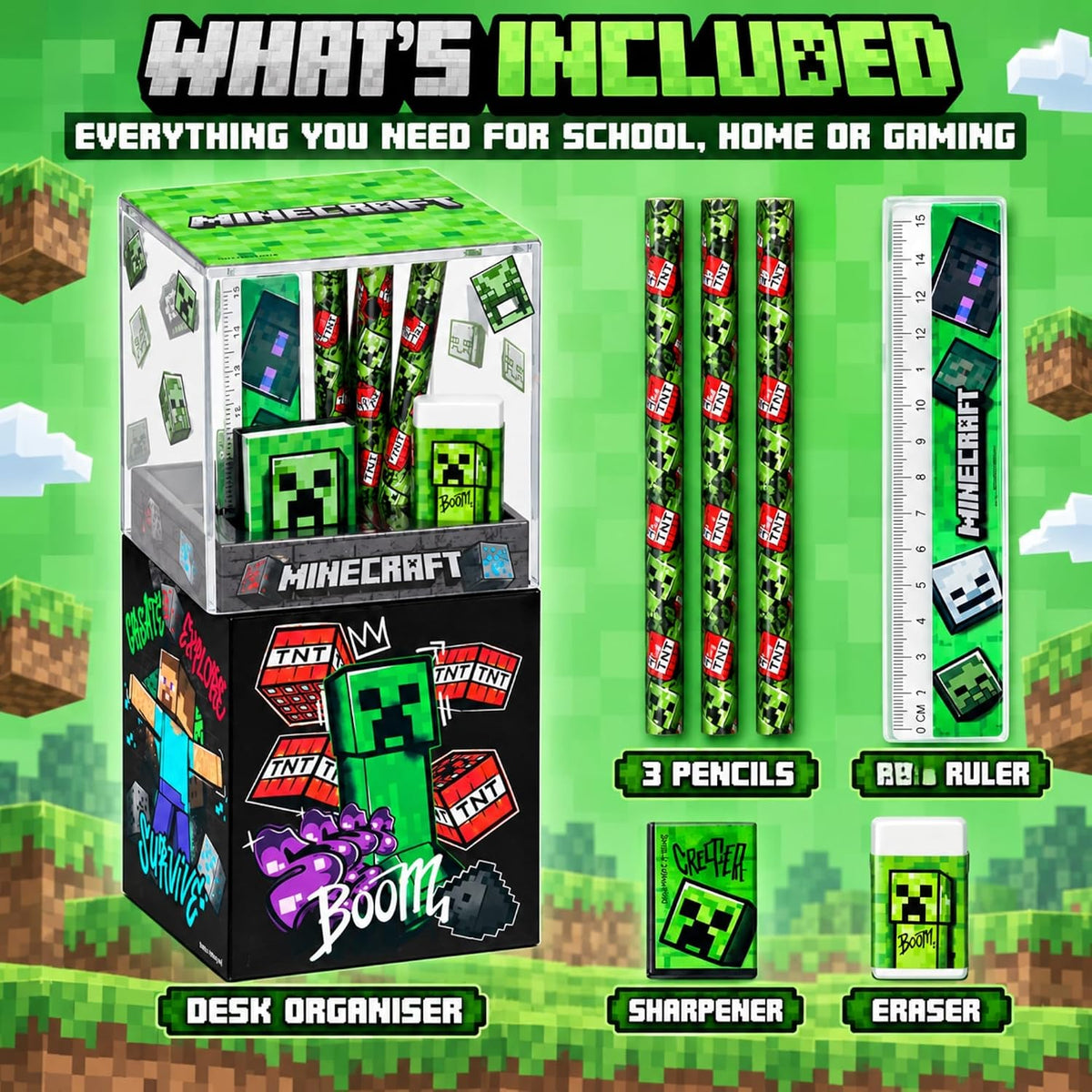 Minecraft Desk Caddy Stationery Set 7Pcs