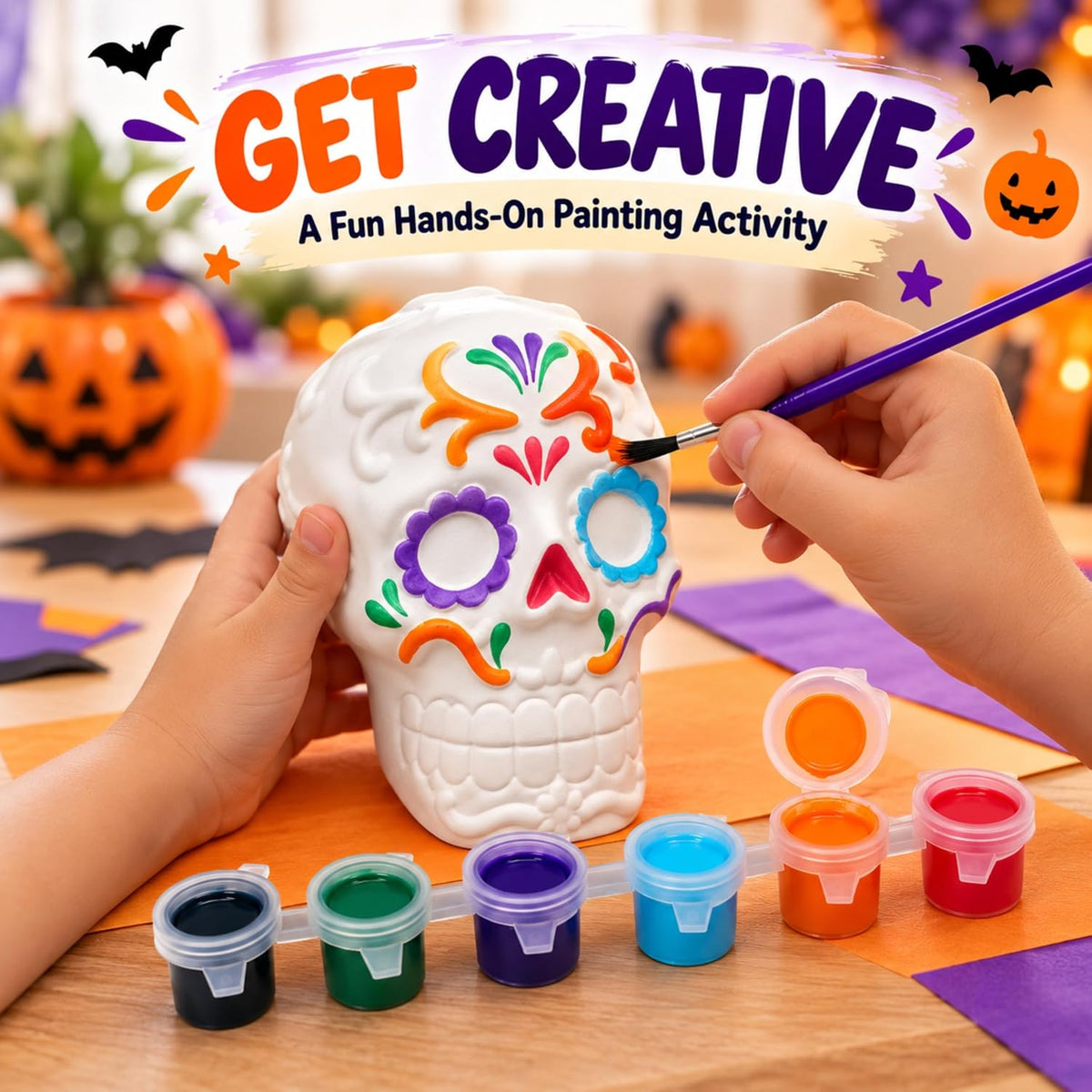 8PCs Halloween Paint Your Own Plaster Skull Craft Kit
