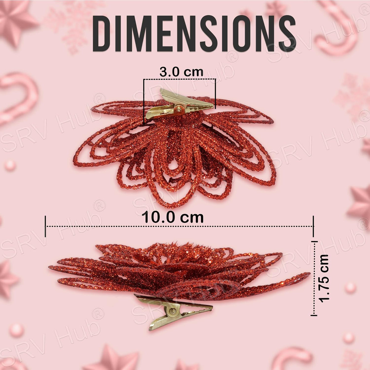 2Pcs Red Christmas Flower Clip Ornaments - 10cm