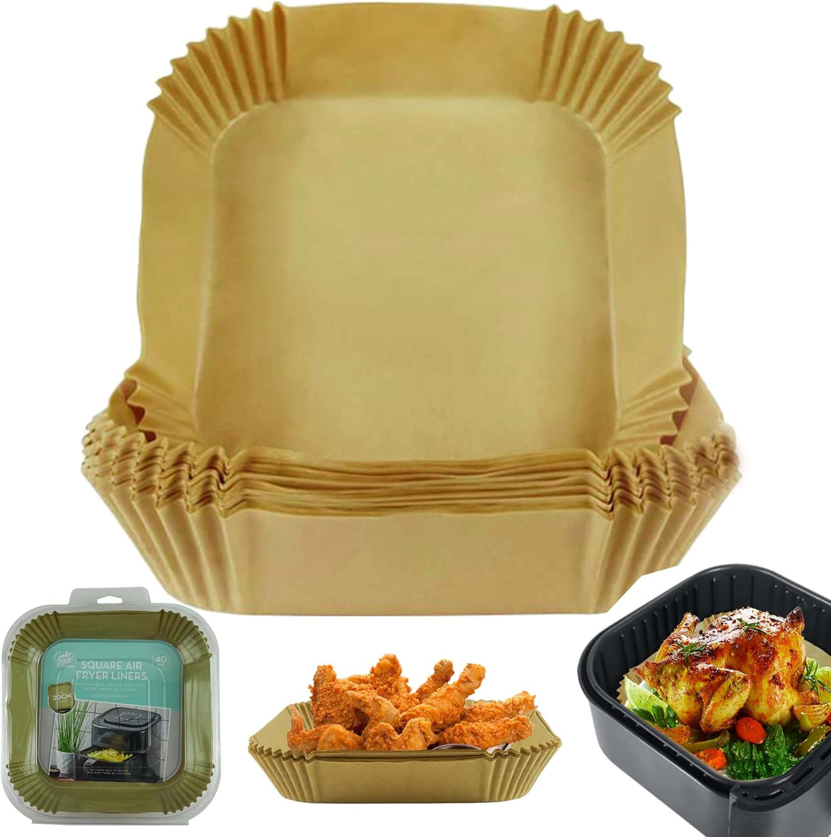 20cm Square Air Fryer Liners 40Pcs