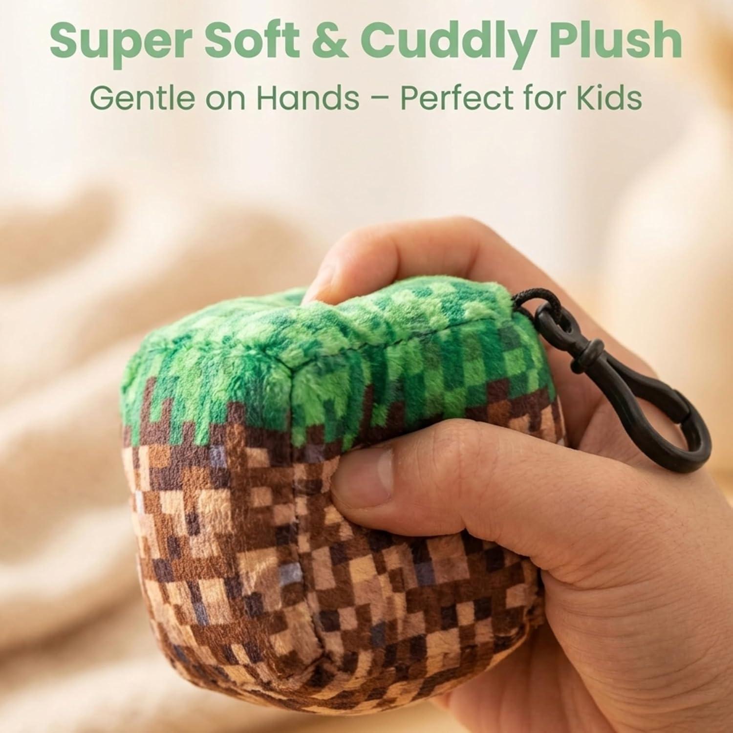 Minecraft Plush Cube Clip-On Keychain - Assorted