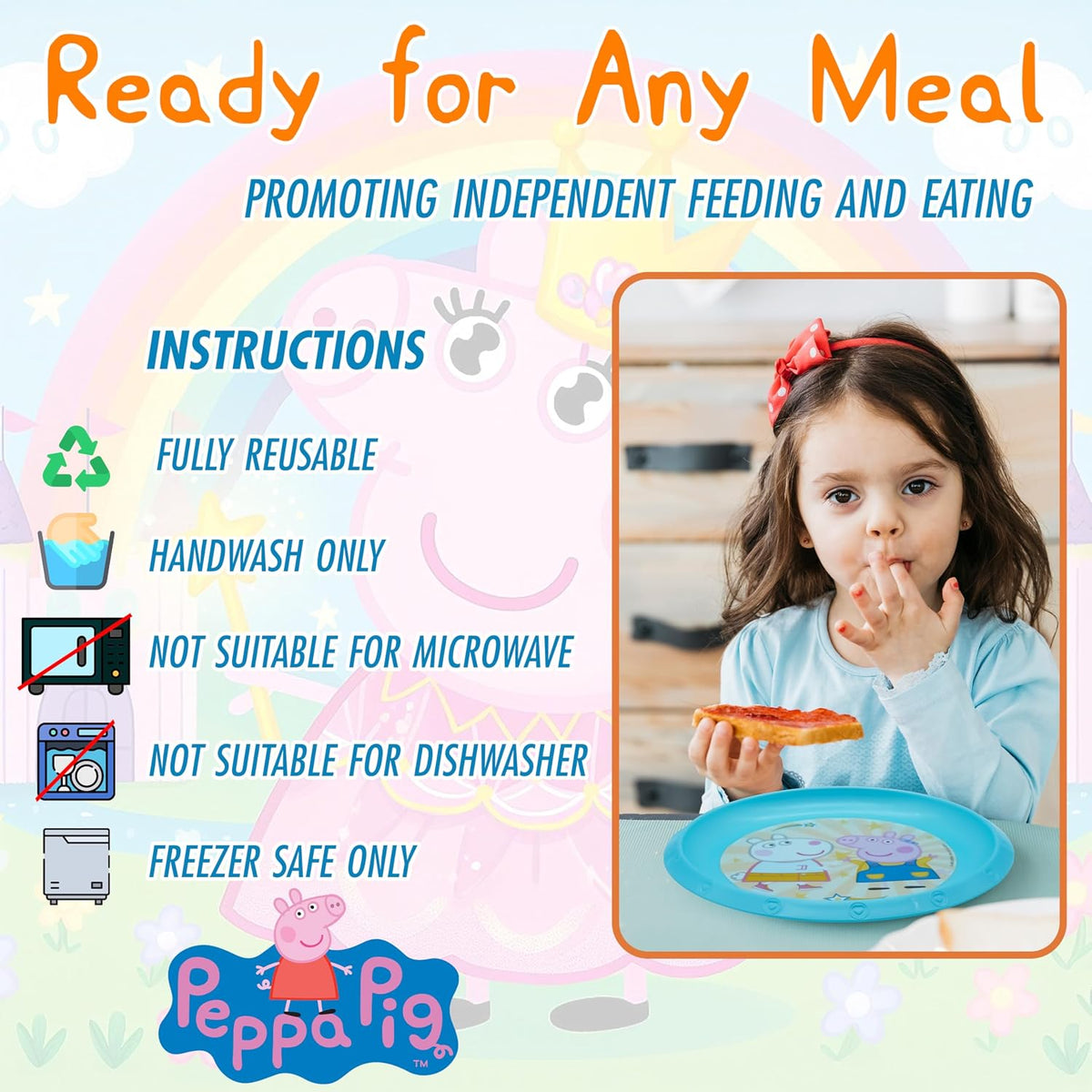 Peppa Pig Kids Licensed Reusable Plastic Plate 22cm – view 6