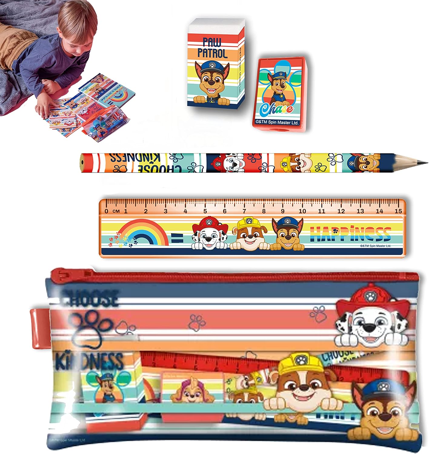 5Pcs Kids Stationery Set with 18cm Pencil Case