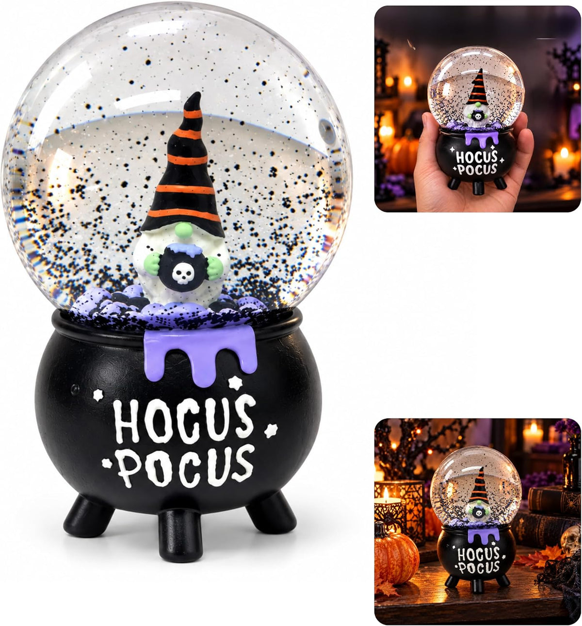 Halloween Gonk Snow Globe Decoration with Hocus 15cm