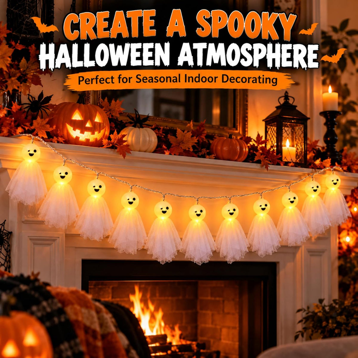 Halloween Spooky Ghost String Lights 2.8m - 10 LEDs
