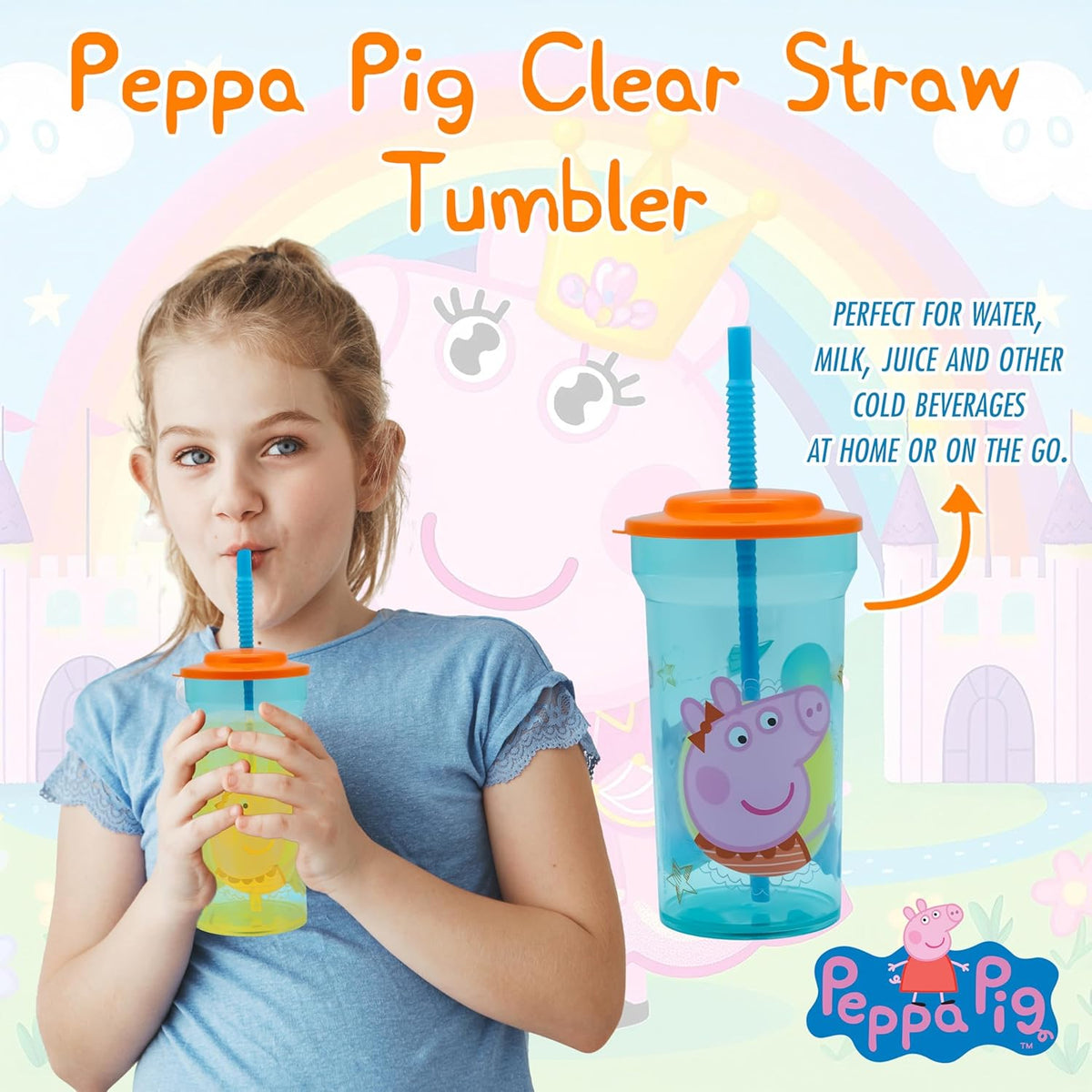 Peppa Pig Kids Licensed Water Tumbler with Straw, 460ml – view 2