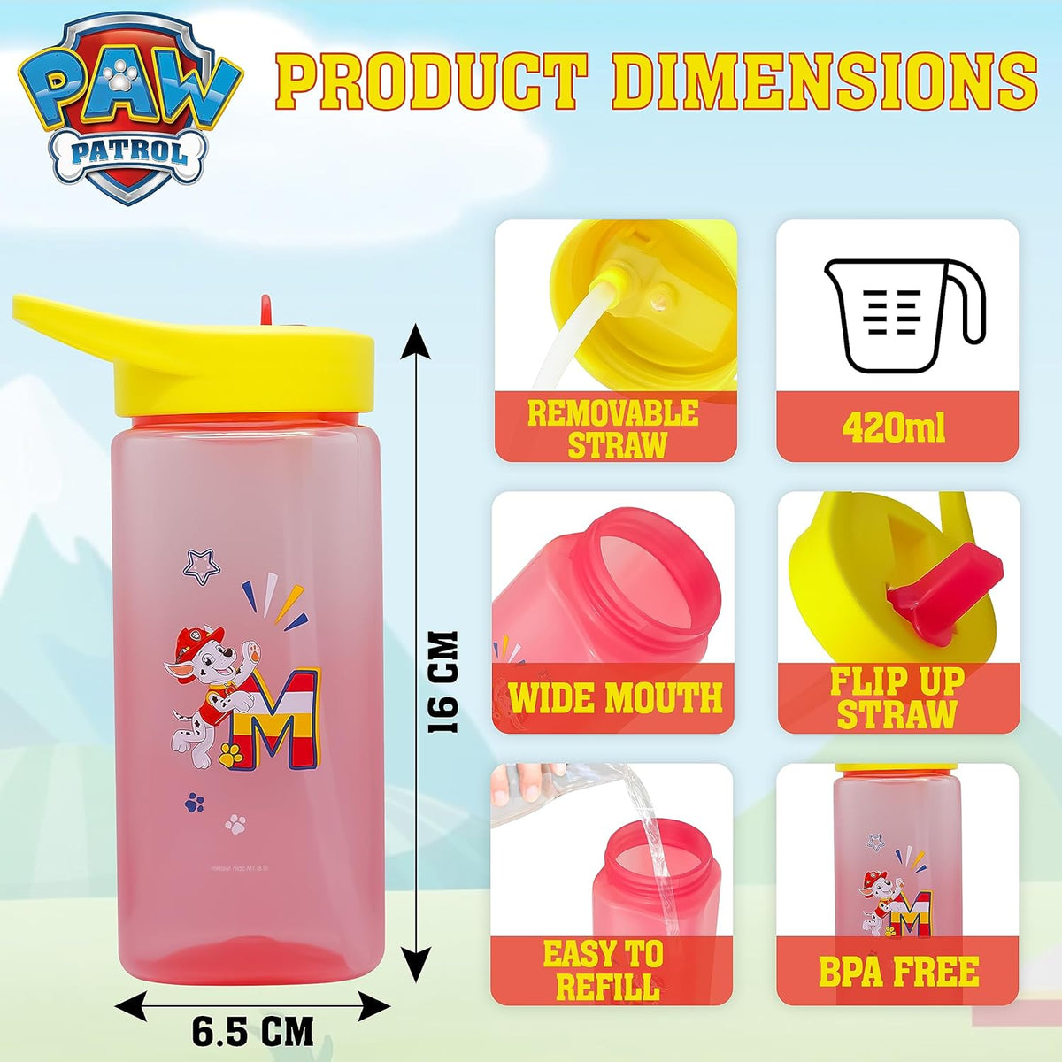 PAW Patrol Marshall Kids Licensed Paw Patrol Straw Sippers 420ml – view 3