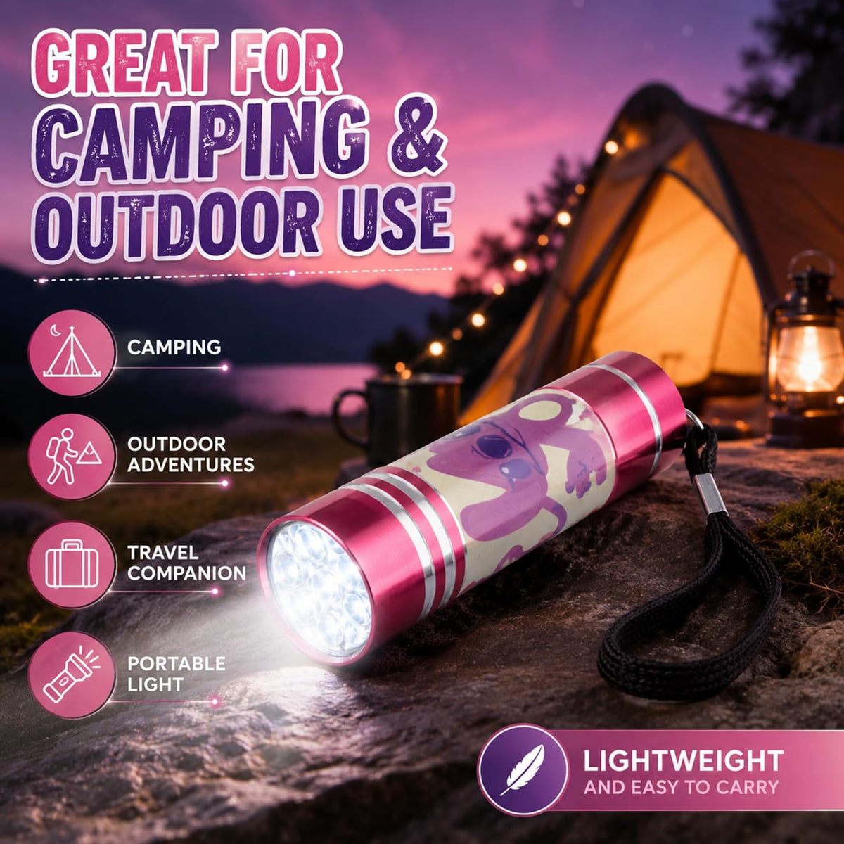 Disney Stitch 9 LED Mini Pink Flashlight 8.7cm