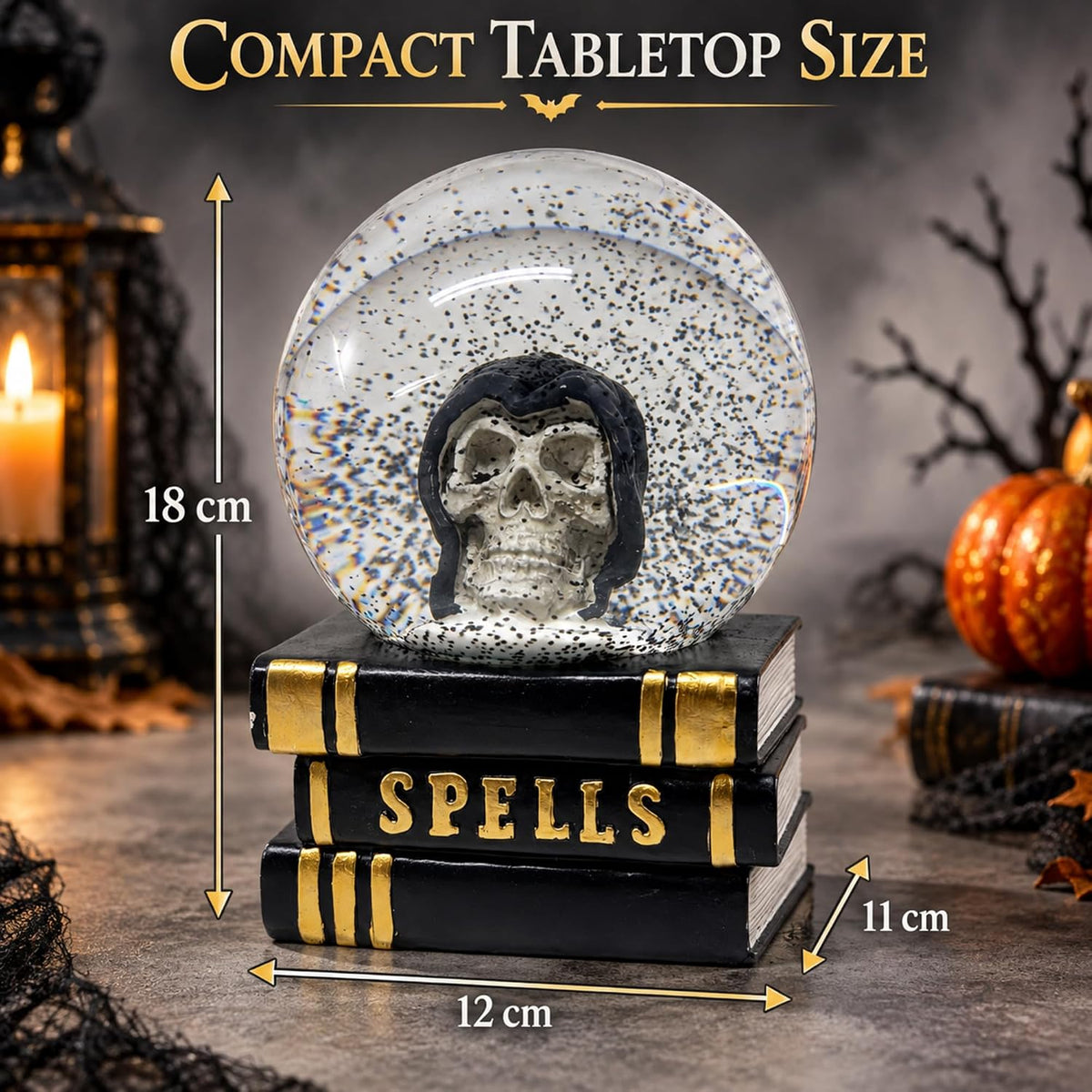 Halloween Snow Globe Decoration with Skull Head 18cm